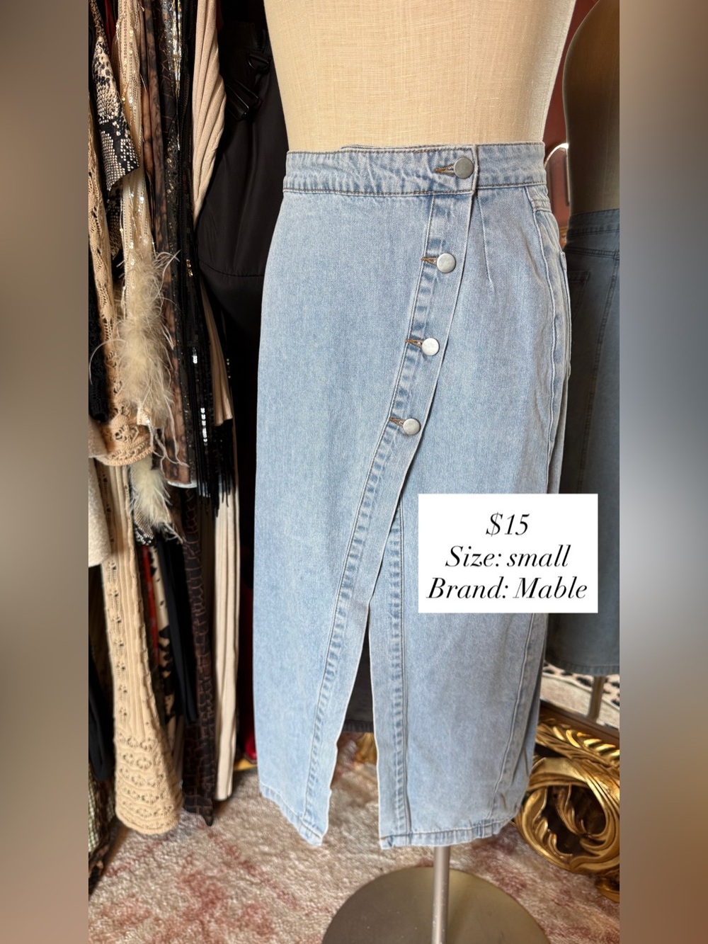 MABLE Light Blue Denim Asymmetric Button-Front Pencil Skirt